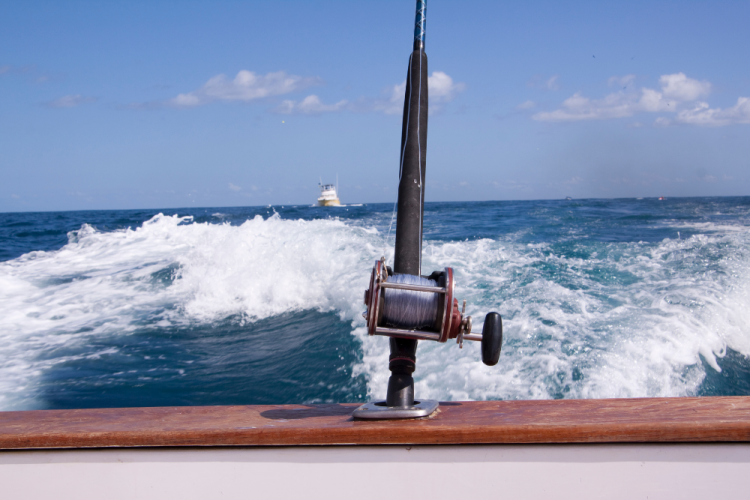 fishing pole on back of charter fishing boat