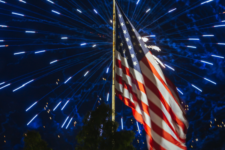 usa flag and fireworks