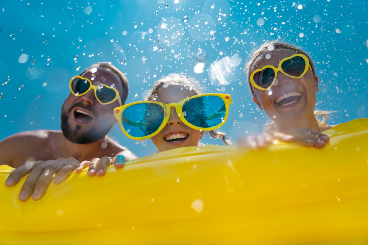 family on water tube