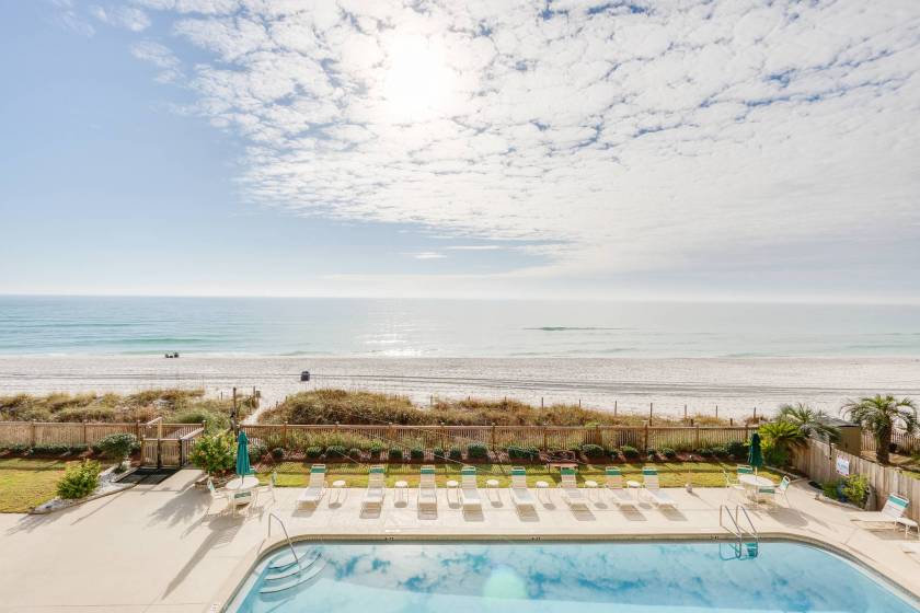 beach condo or vacation rental property with balcony view to the Gulf of mexico in panama city beach florida