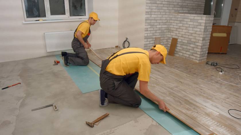 laminate flooring being laid